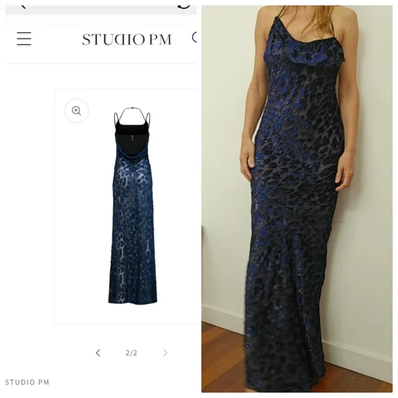 Nwot revolve studio pm Luxury Cobalt Velvet Leopard Semi Sheer Maxi Dress Gown s - Picture 5 of 7